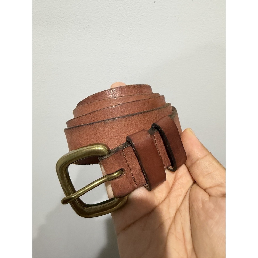 Casual Tan Leather Belt Antique Solid Brass Buckle‎ 1X 46"